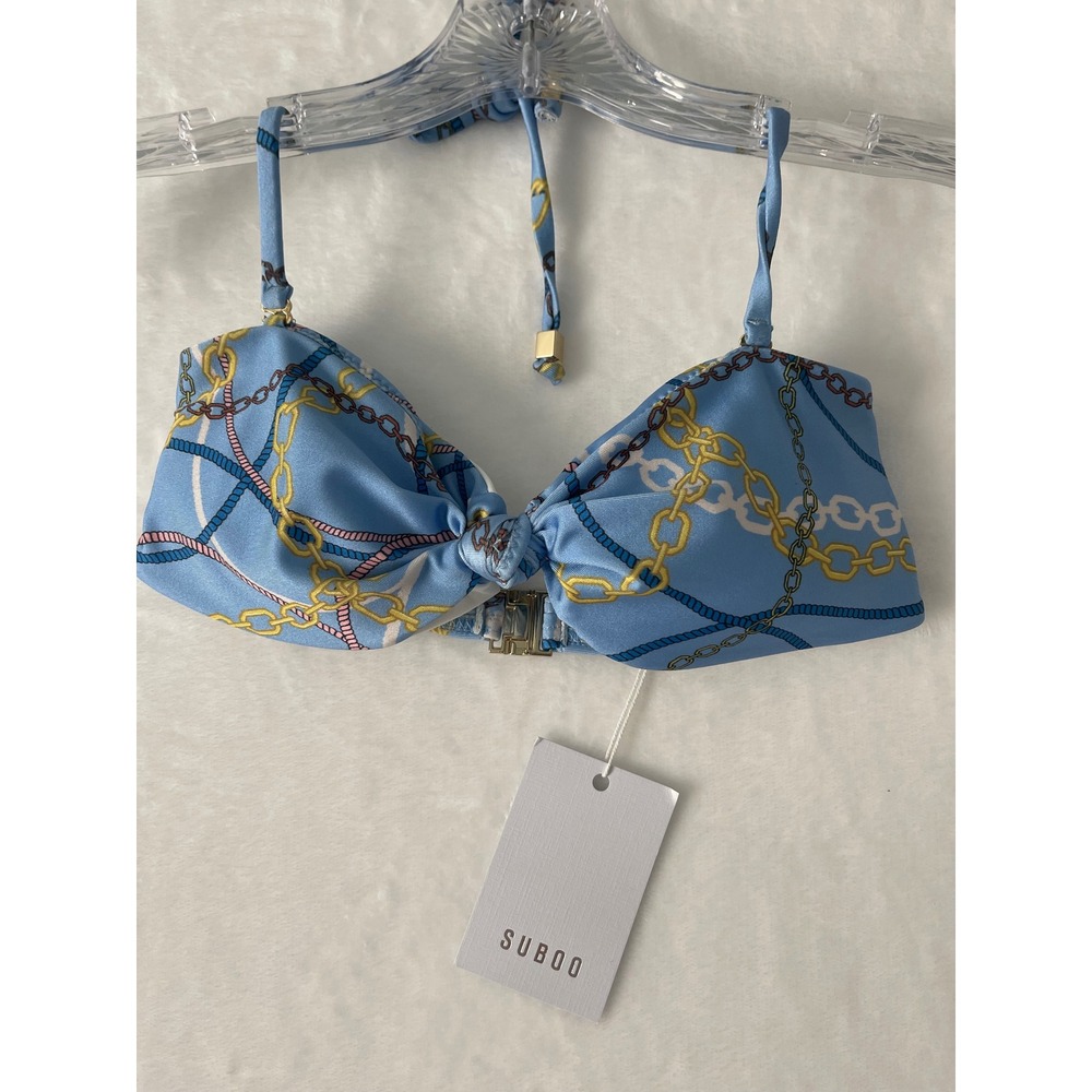 Suboo Sailor Chain Print Bandeau Bikini Top Blue Gold XXS SBSW696R19 NWT